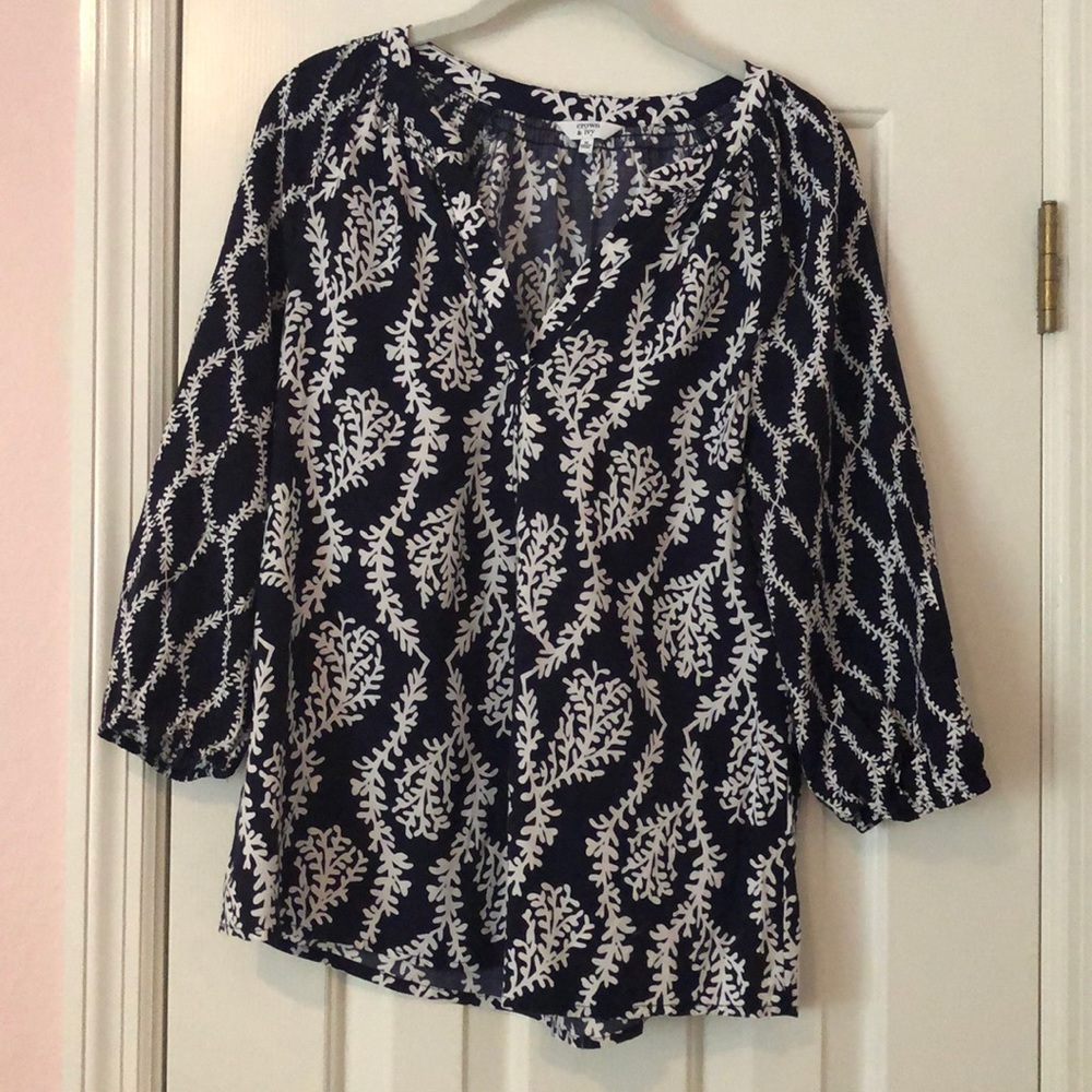 Navy/White Blouse